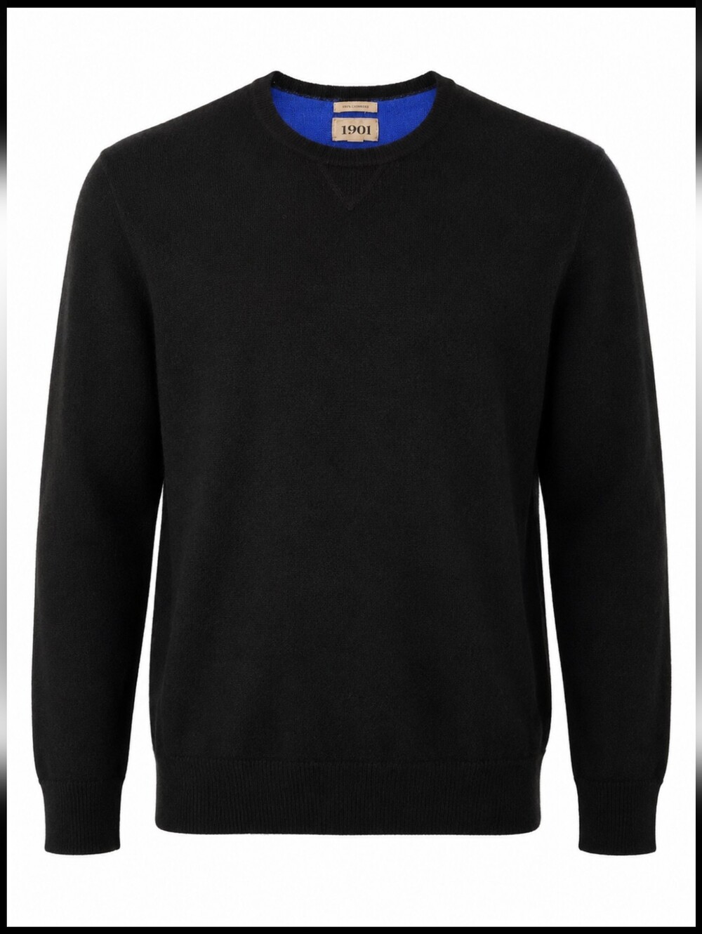 1901 Nordstrom Menβs Large 100% Cashmere Black Crewneck Sweater Blue Trim